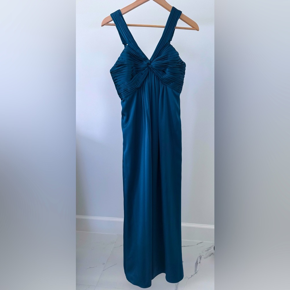 BCBG MaxAzria - Rich jewel-toned teal satin full-length evening gown